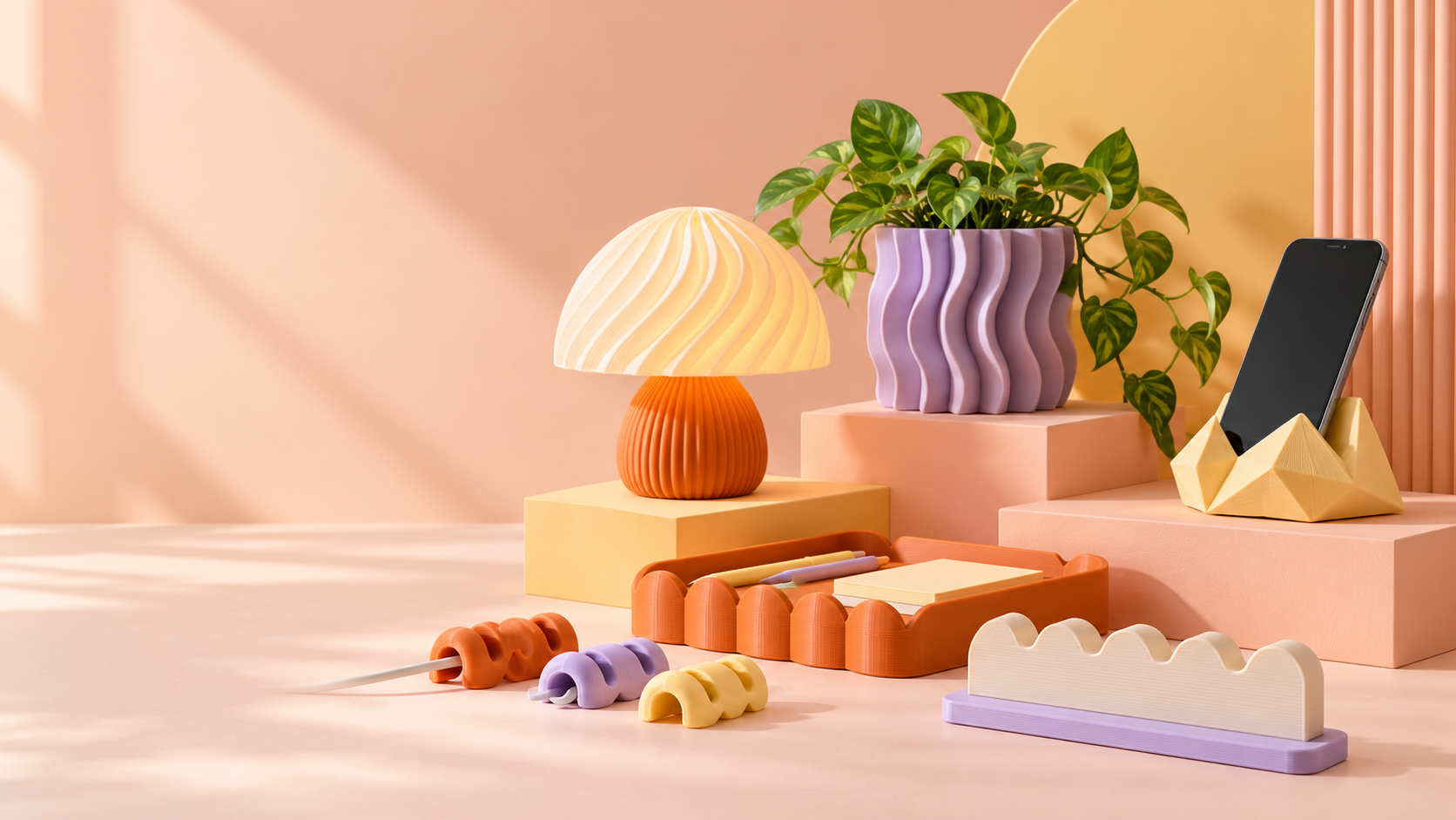 Illustrative colourful printed home objects
