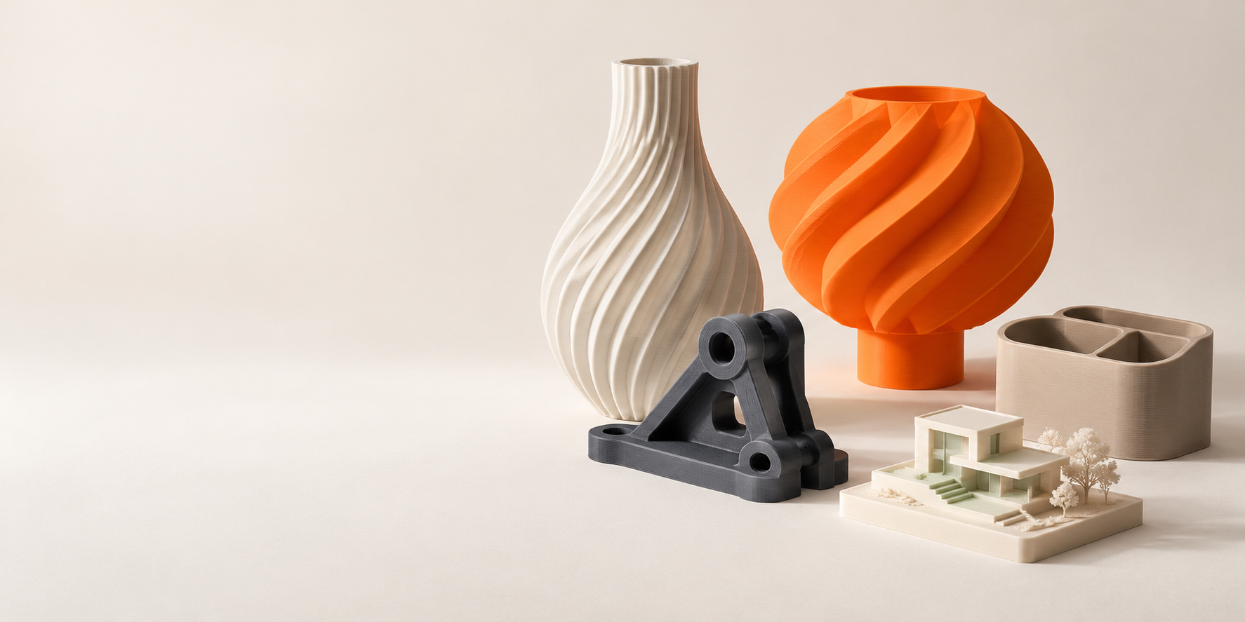 Illustrative printed desk and everyday objects